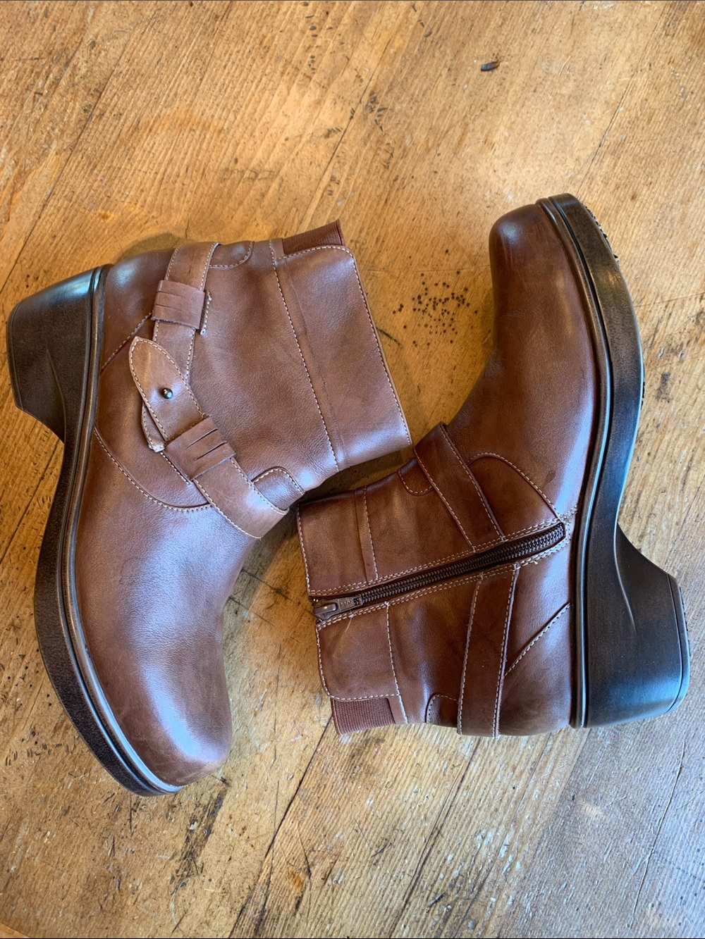 Biza Brown Leather Ankle Booties with Buckle Detail